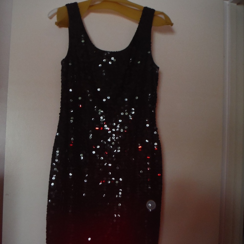 sequined black evening dress